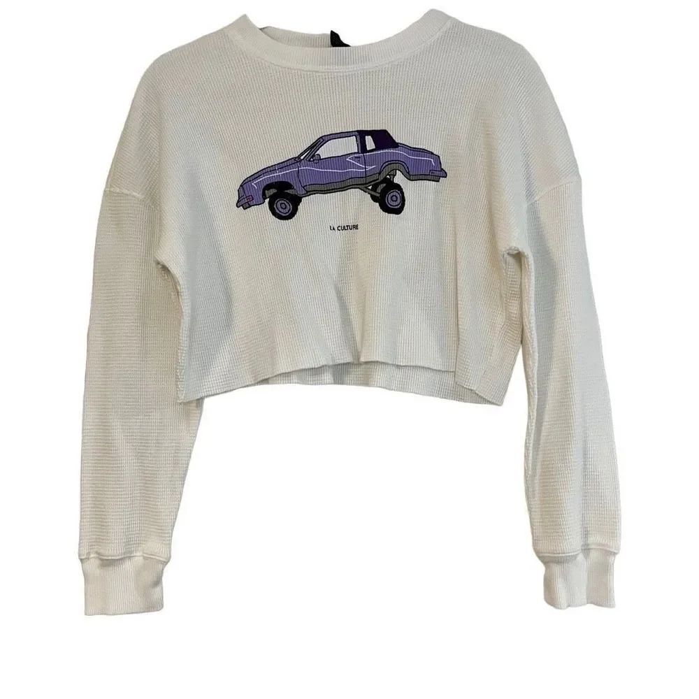 Forever 21 Waffle Knit Lowrider Graphic Tee Cropped Hem Size Small